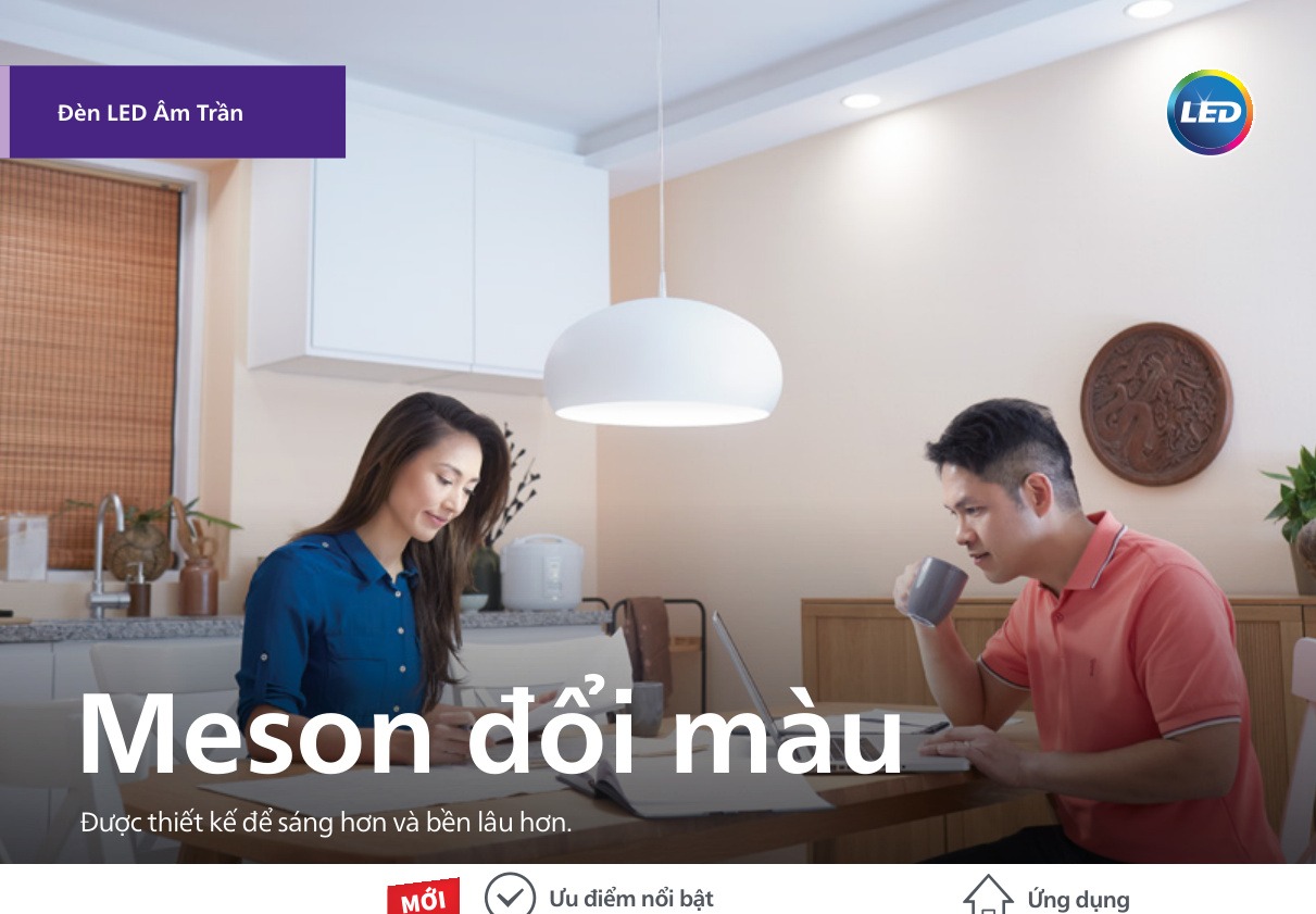 Đèn âm trần LED Philips SceneSwitch đổi 3 màu ánh sáng qua công tắc tường
