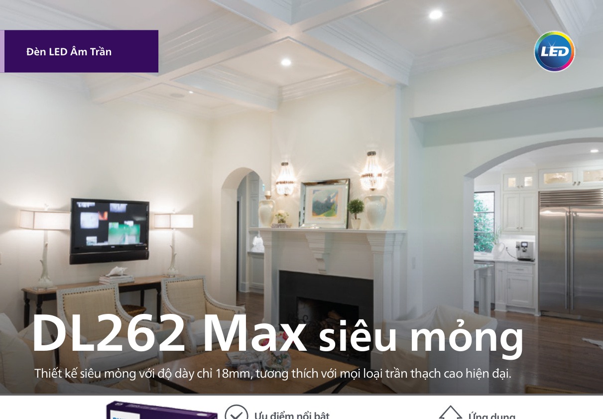 Đèn LED âm trần khung kim loại cao cấp Philips DN027B và dòng tràn viền DL262 Max 18mm